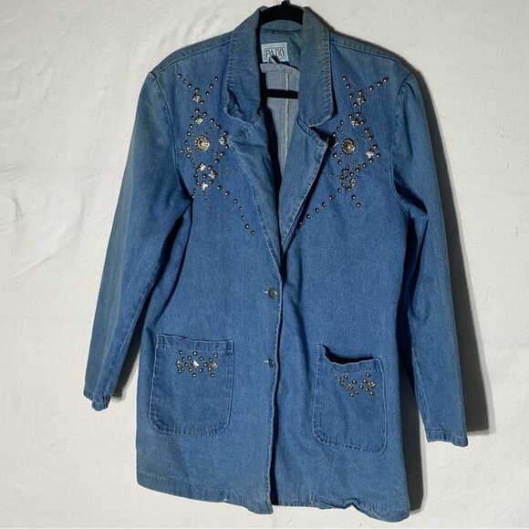 Vintage Pado Oversized Bedazzled Denim Jacket M - Picture 1 of 16